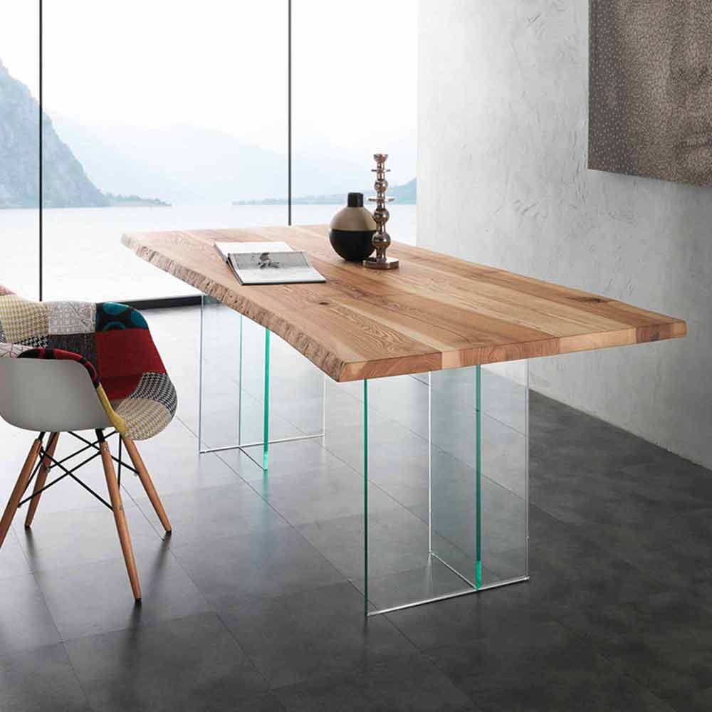 Glass Table With Solid Wood Top Marlon