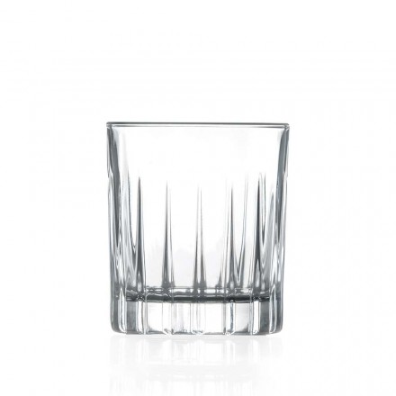12 Liqueur Glasses in Eco Crystal with Linear Design Decorations - Senzatempo Viadurini