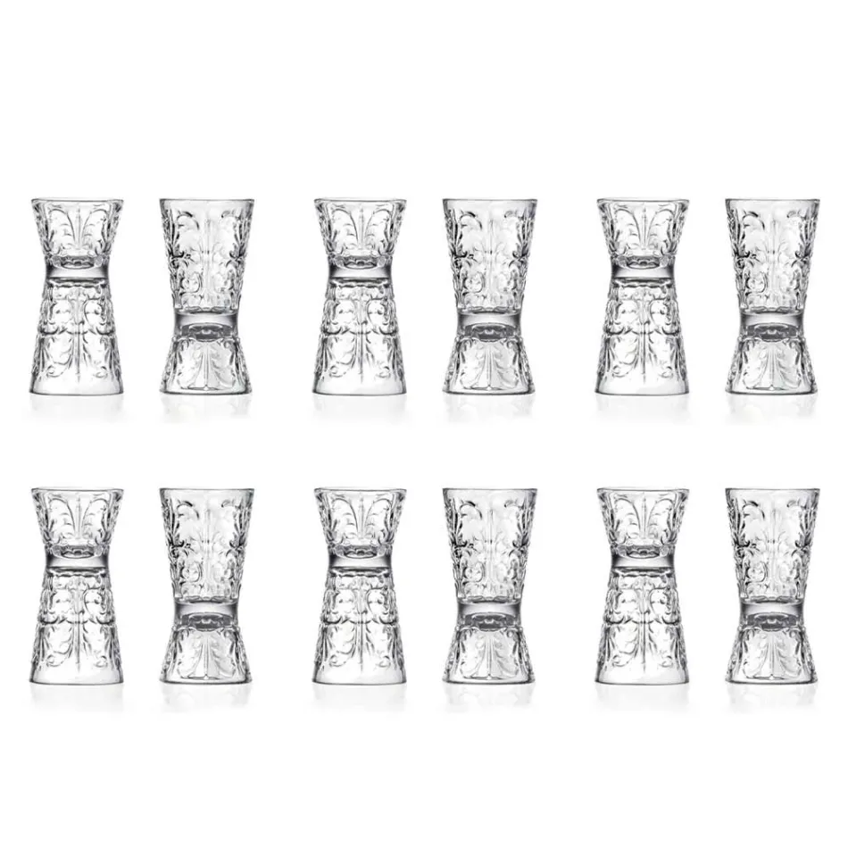 12 Luxury Decorated Jigger Glasses in Ecological Crystal - Destiny Viadurini