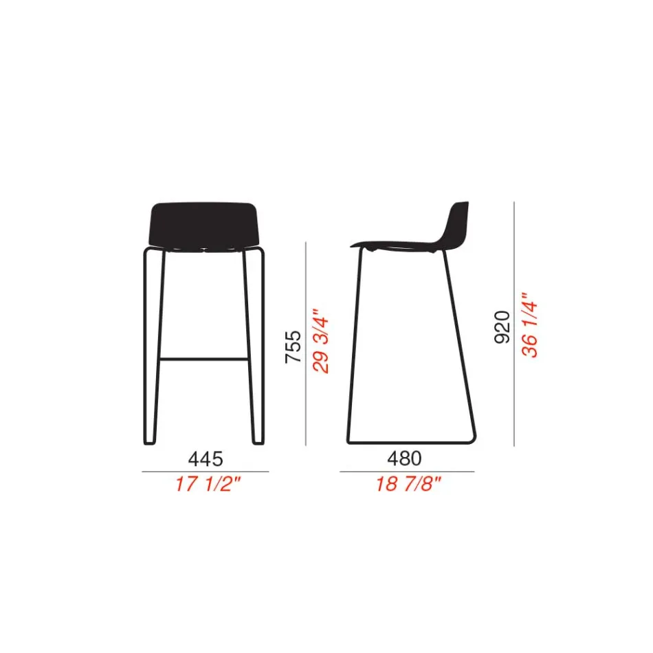 2 High Stools in Metal and Polypropylene Made in Italy - Chrissie Viadurini