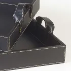 2 design trays in black leather 41x28x5cm and 45x32x6cm Anastasia Viadurini