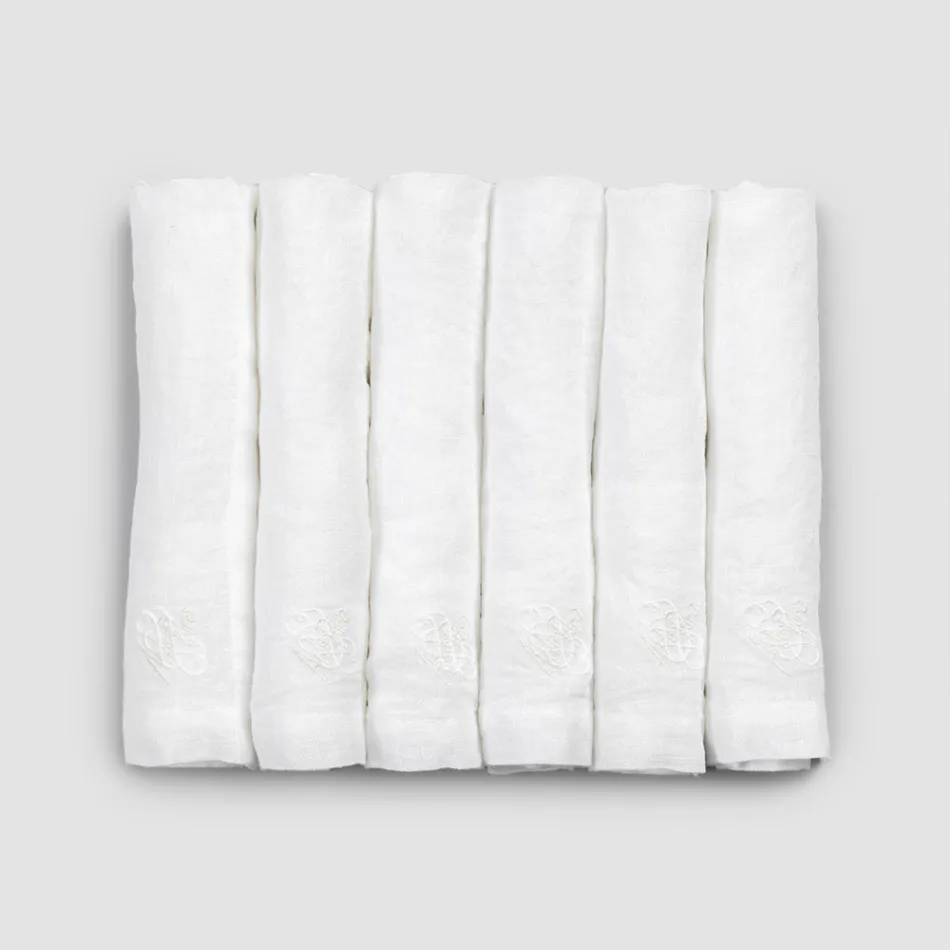 6 Light Linen Napkins with High Quality Italian Luxury Decoration - Virtu Viadurini