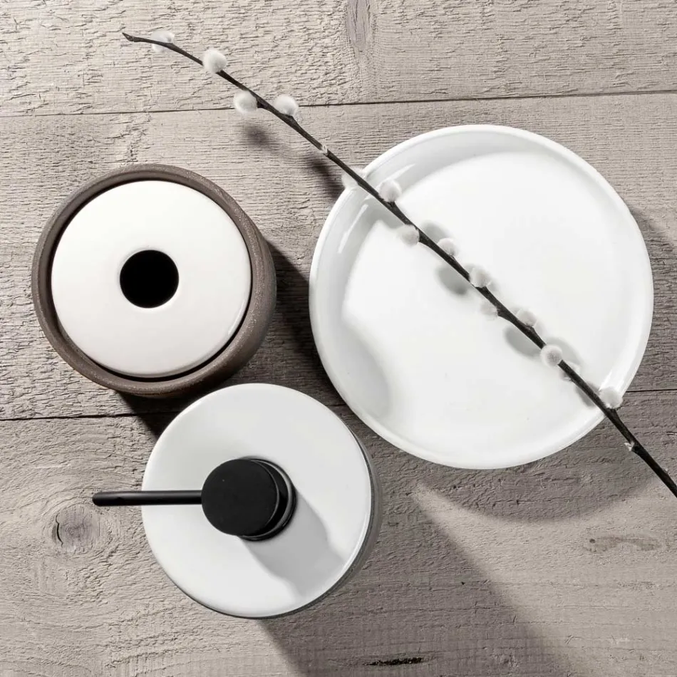 Bathroom Accessories in White Refractory Clay Made in Italy - Antonella Viadurini