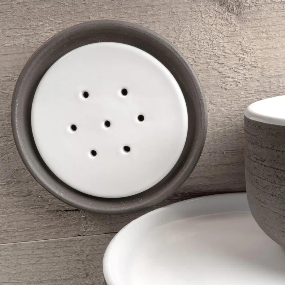 Bathroom Accessories in White Refractory Clay Made in Italy - Antonella Viadurini