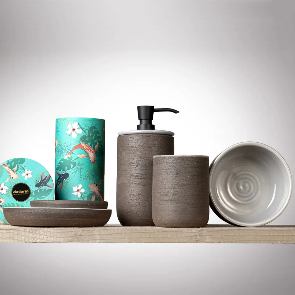 Bathroom Accessories Made in Gray Clay Made in Italy - Antonella Viadurini