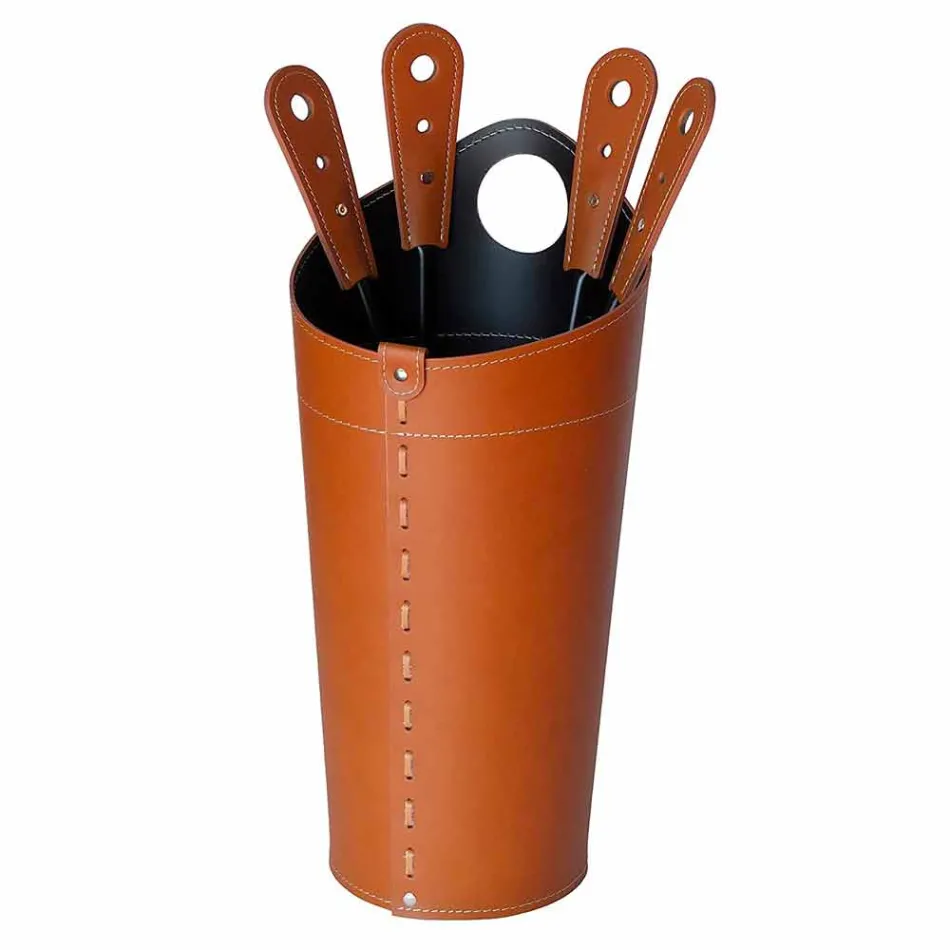 Fireplace accessories with Nilar leather holders, modern design Viadurini