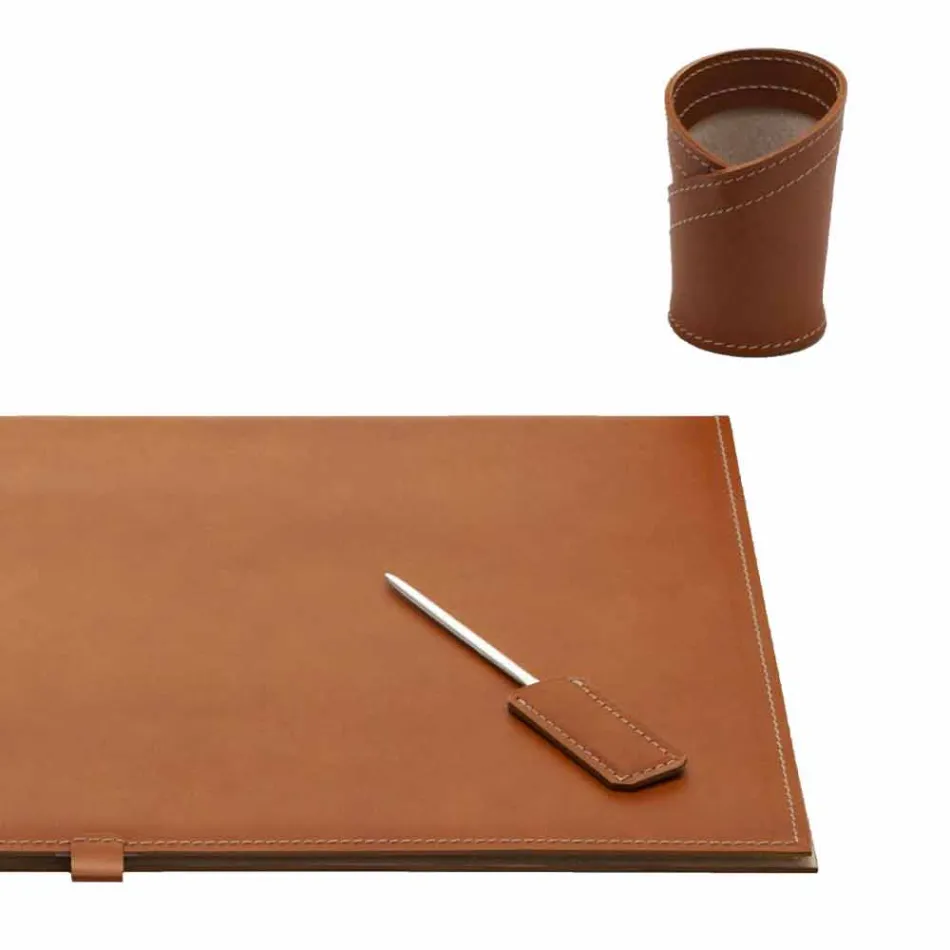 Desk Accessories in Regenerated Leather 5 Pieces Made in Italy - Aristotle Viadurini