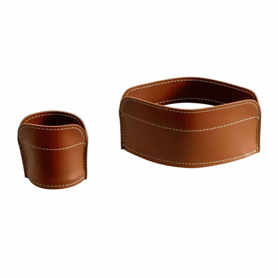 4 Piece Regenerated Leather Desk Accessories Made in Italy - Ebe Viadurini