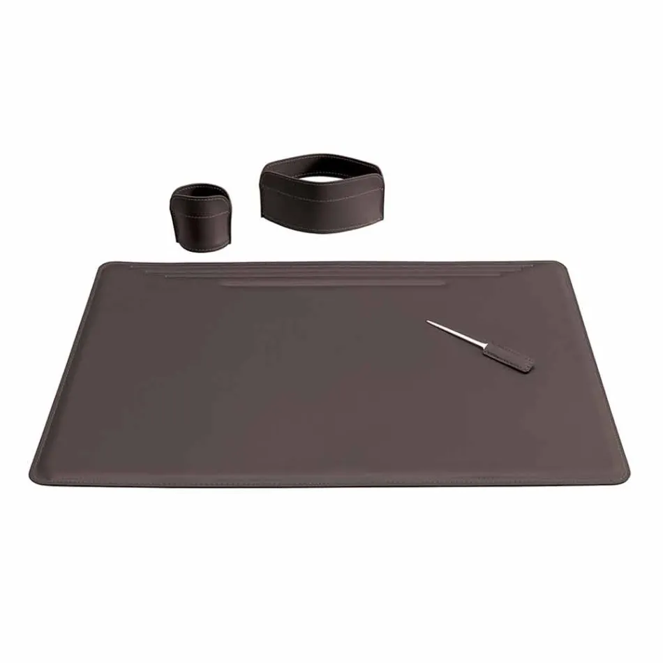 4 Piece Regenerated Leather Desk Accessories Made in Italy - Ebe Viadurini