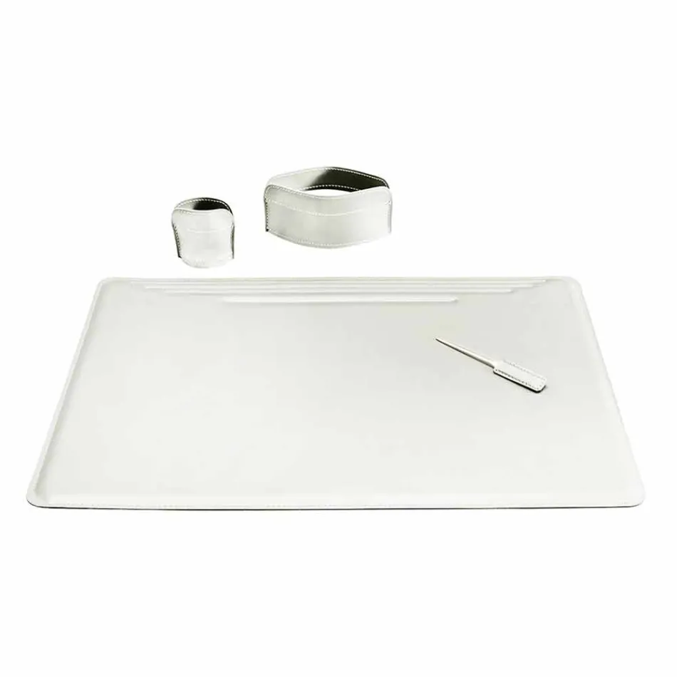 4 Piece Regenerated Leather Desk Accessories Made in Italy - Ebe Viadurini