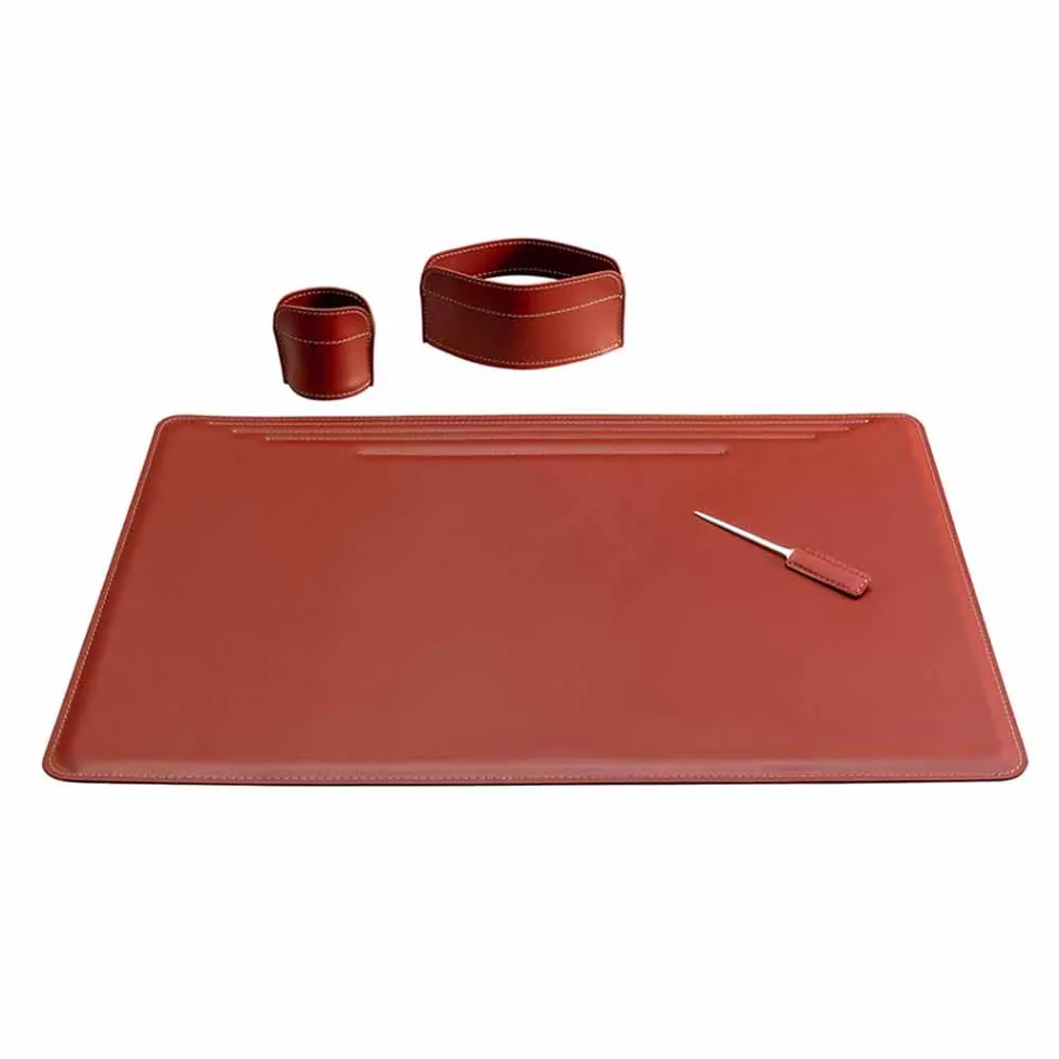 4 Piece Regenerated Leather Desk Accessories Made in Italy - Ebe Viadurini