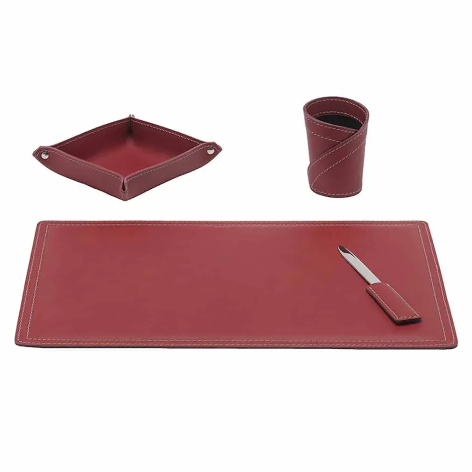 Accessories 4 Piece Regenerated Leather Desk Made in Italy - Ascanio Viadurini