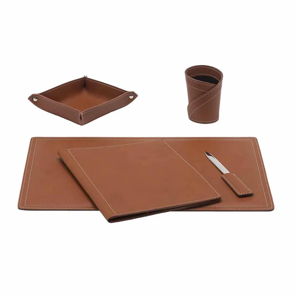 Accessories 5 Piece Regenerated Leather Desk Made in Italy - Ascanio Viadurini