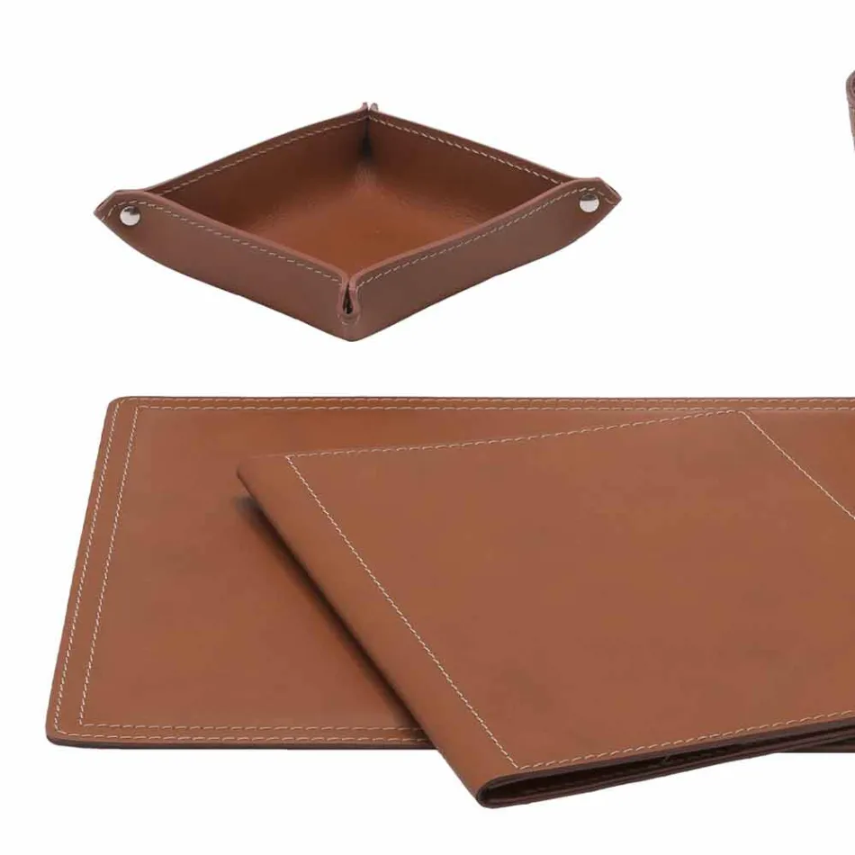 Accessories 5 Piece Regenerated Leather Desk Made in Italy - Ascanio Viadurini
