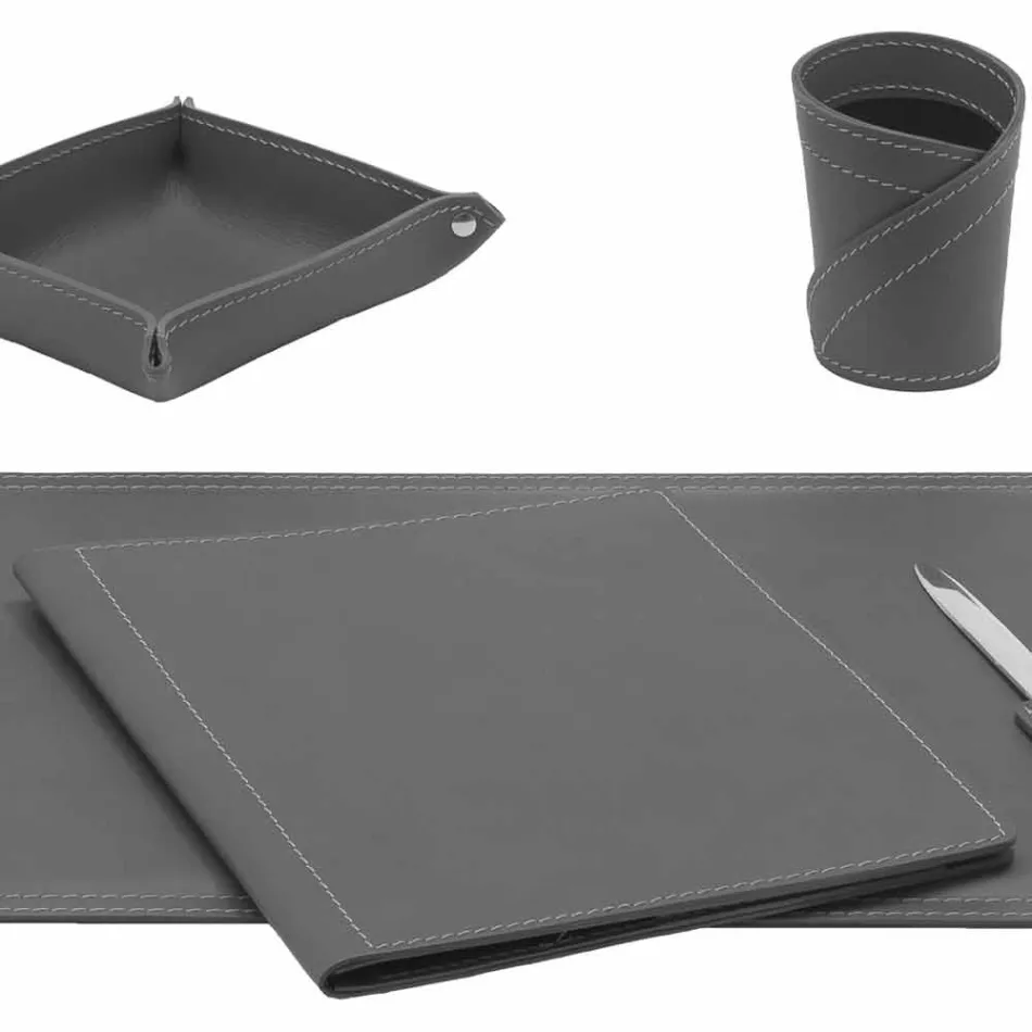 Accessories 5 Piece Regenerated Leather Desk Made in Italy - Ascanio Viadurini