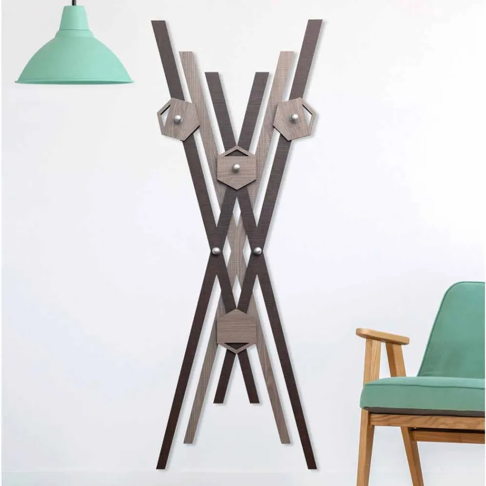Modern Design Wall Coat Hanger Colored Wood for Entrance - Picasso Viadurini