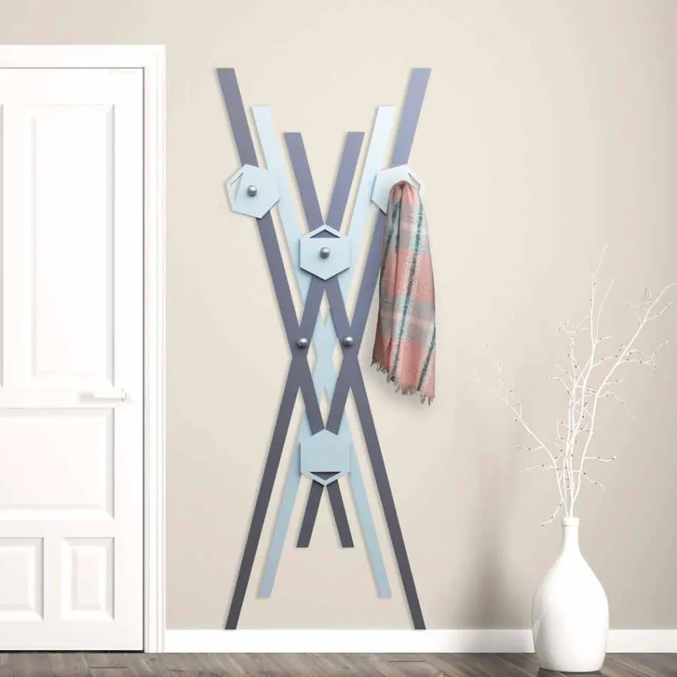 Modern Design Wall Coat Hanger Colored Wood for Entrance - Picasso Viadurini