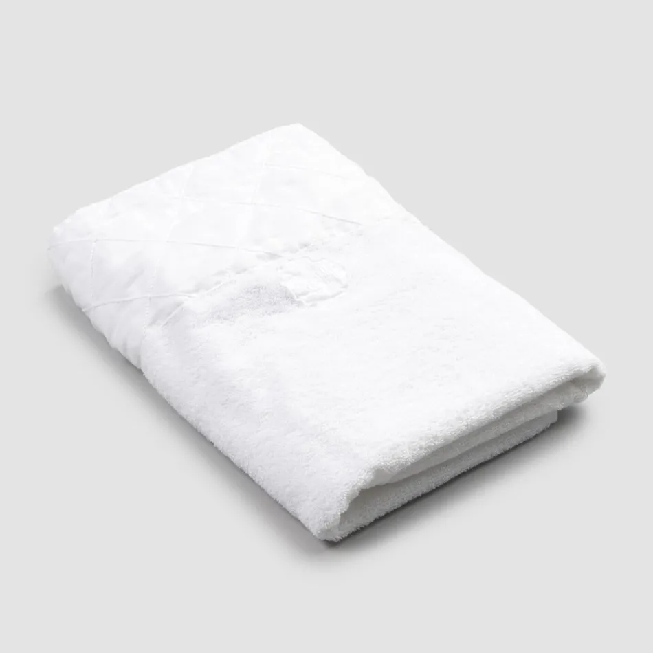 White Cotton Terry Face Towel with Geometric Decoration - Gimmy Viadurini