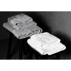 White Cotton Terry Face Towel with Geometric Decoration - Gimmy Viadurini