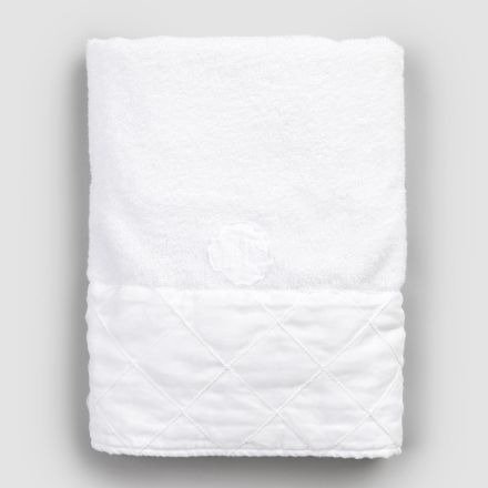 White Cotton Terry Face Towel with Geometric Decoration - Gimmy Viadurini