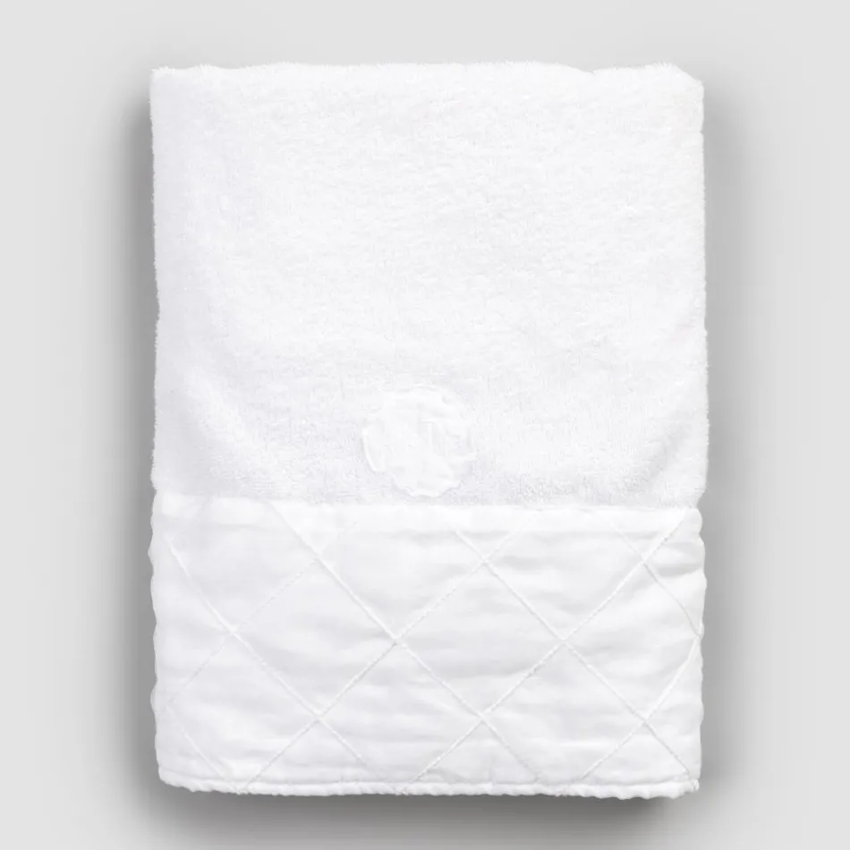 White Cotton Terry Face Towel with Geometric Decoration - Gimmy Viadurini