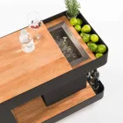Modern Mobile Bar on Wheels Design with Wooden and Steel Table - Giancalliope Viadurini