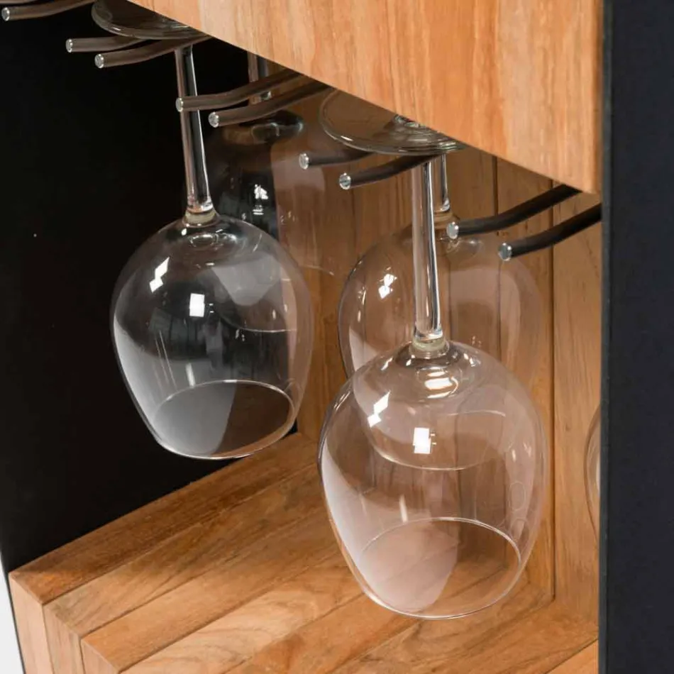 Modern Mobile Bar on Wheels Design with Wooden and Steel Table - Giancalliope Viadurini