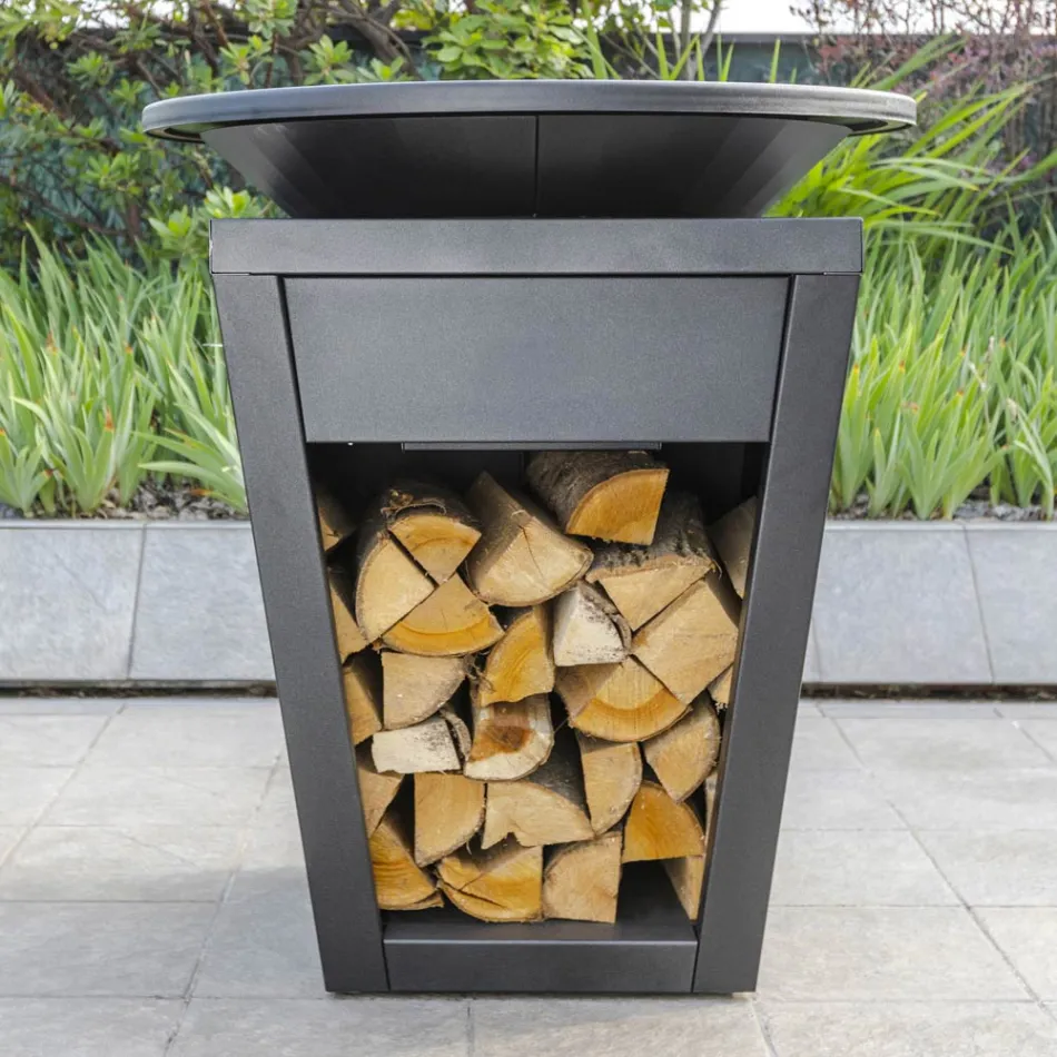 Wood Burning Barbecue With Cooking Plate And Wood Holder Compartment – Ferran Viadurini