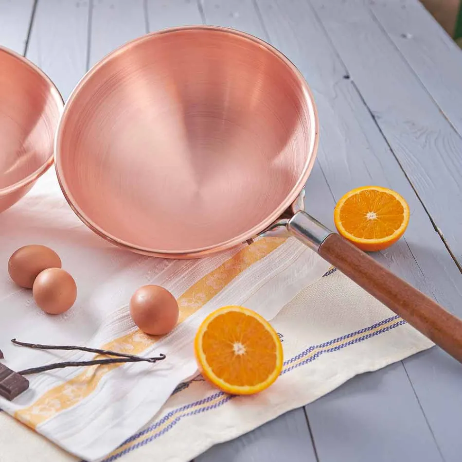 Hand Tinned Copper Bastardella with Wooden Handle 22 cm - Giampiero Viadurini