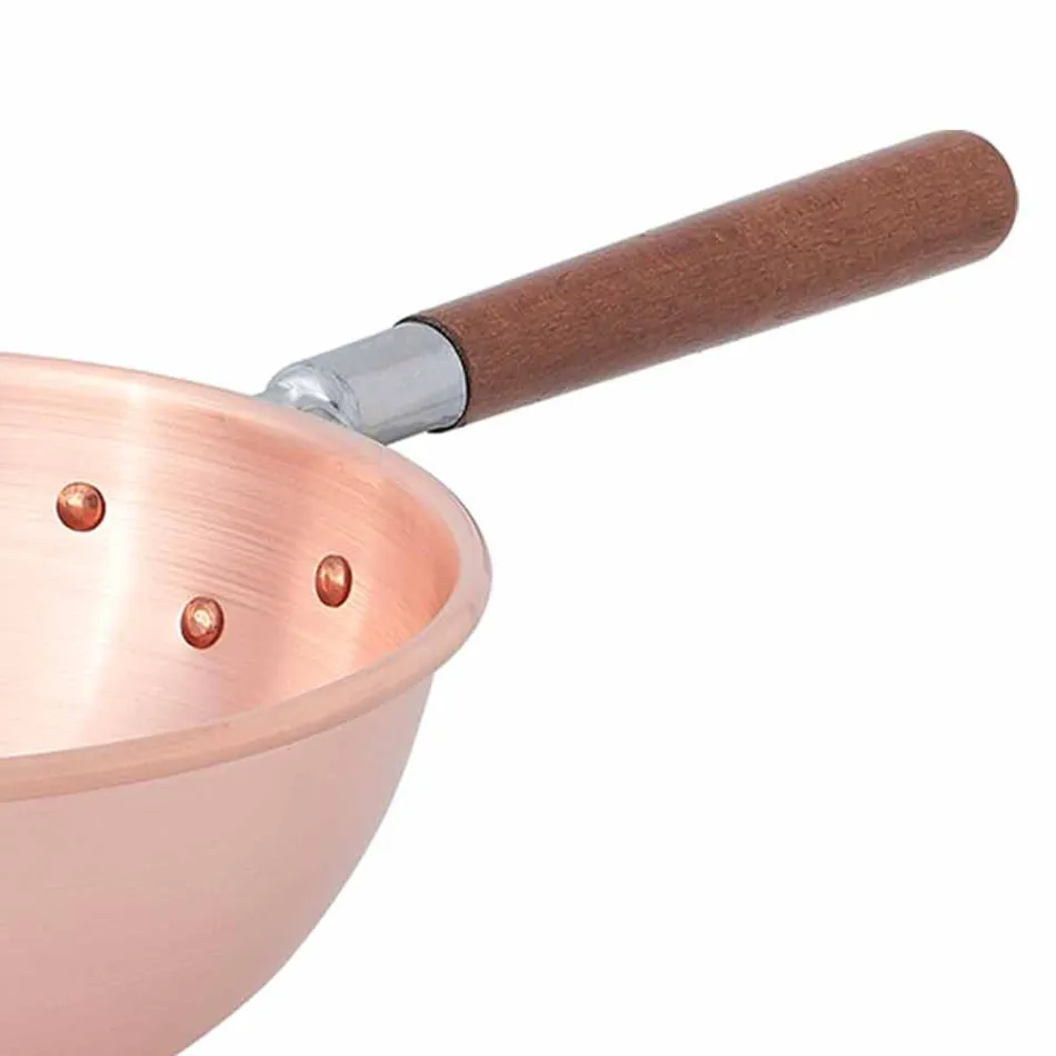 Hand Tinned Copper Bastardella with Wooden Handle 36 cm - Giampiero Viadurini
