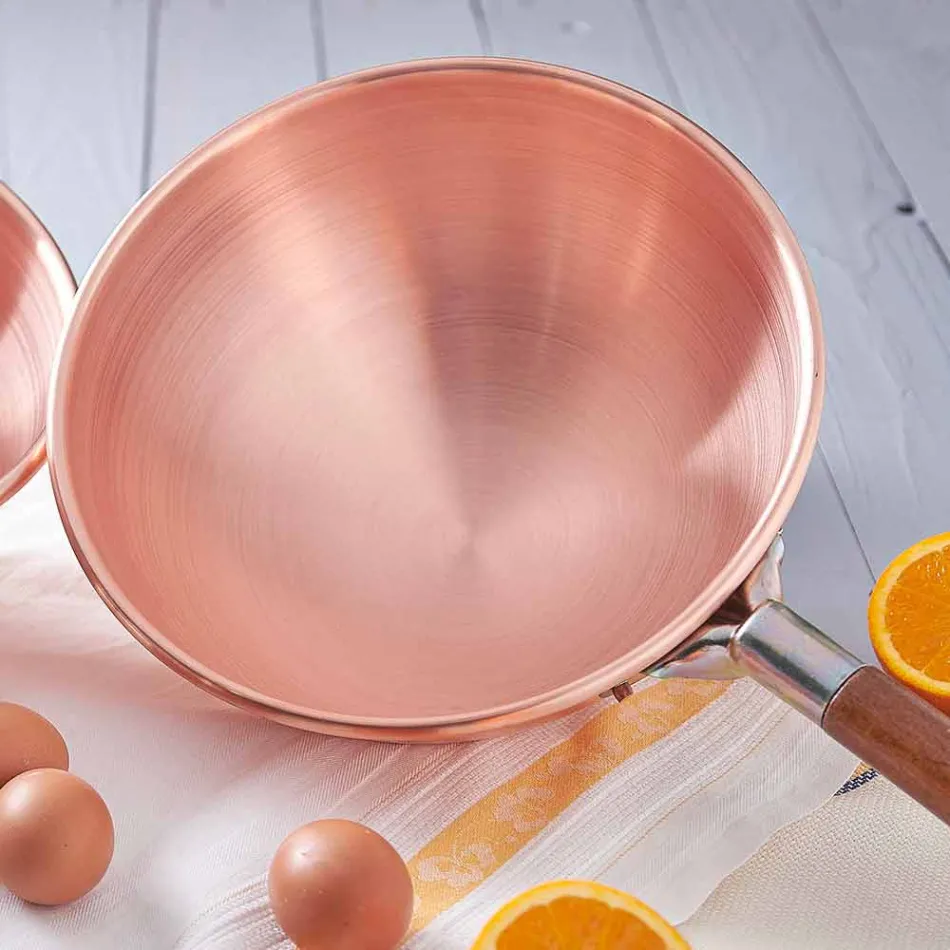 Hand Tinned Copper Bastardella with Wooden Handle 36 cm - Giampiero Viadurini