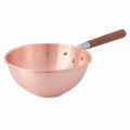 Smooth Solid Copper Bastardella with Wooden Handle 36 cm - Giampiero