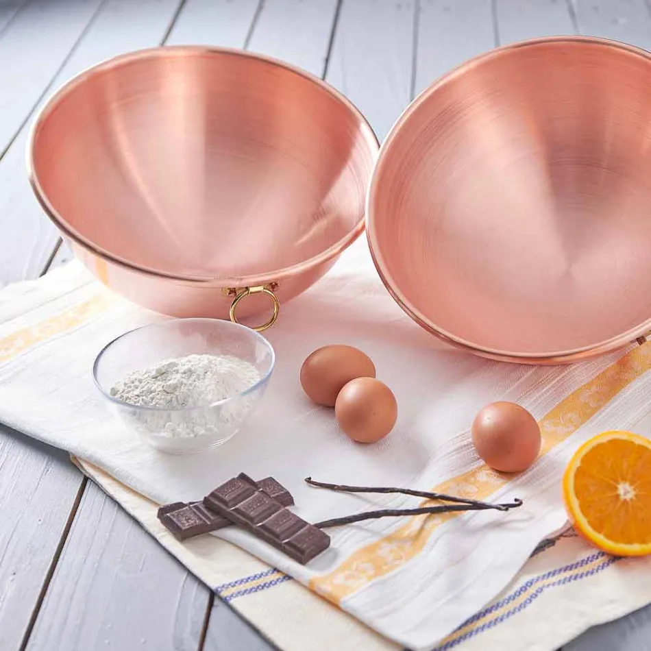 Semispherical Bastardella in Hand Tinned Copper with Ring 26 cm - Giampiero Viadurini