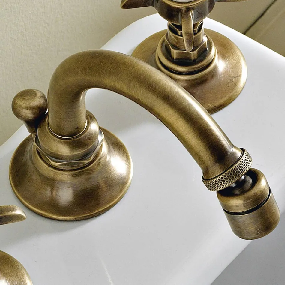 Classic 3 Hole Bidet Mixer in Brass and Butterfly Handles - Miriano Viadurini