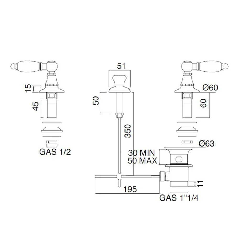 3 Hole Bidet Mixer with Internal Brass Delivery Made in Italy - Noriana Viadurini