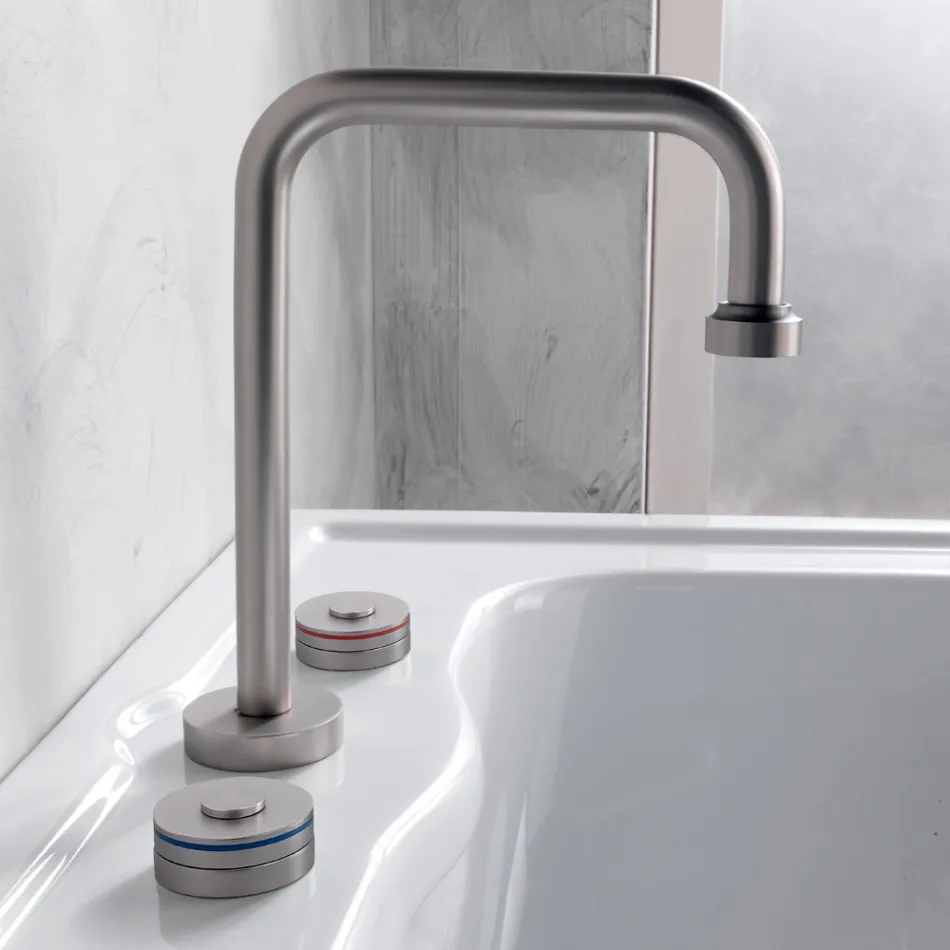 Modern 3-Hole Basin Mixer with Red and Blue Lines Made in Italy - Quito Viadurini