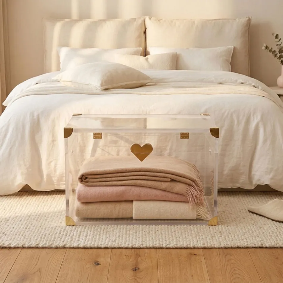 Plexiglass Storage Trunk with Gold Details Made in Italy - Briseide Viadurini