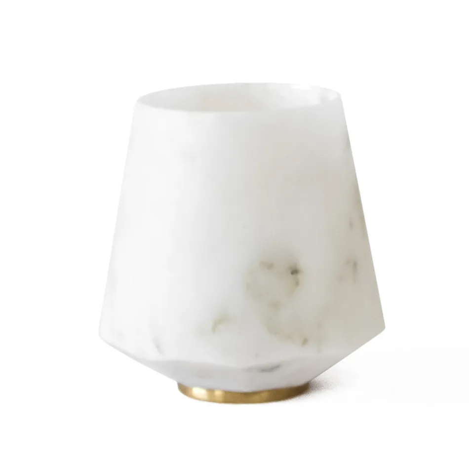 Water Glass in Satin White Carrara Marble and Brass - Scaglio Viadurini