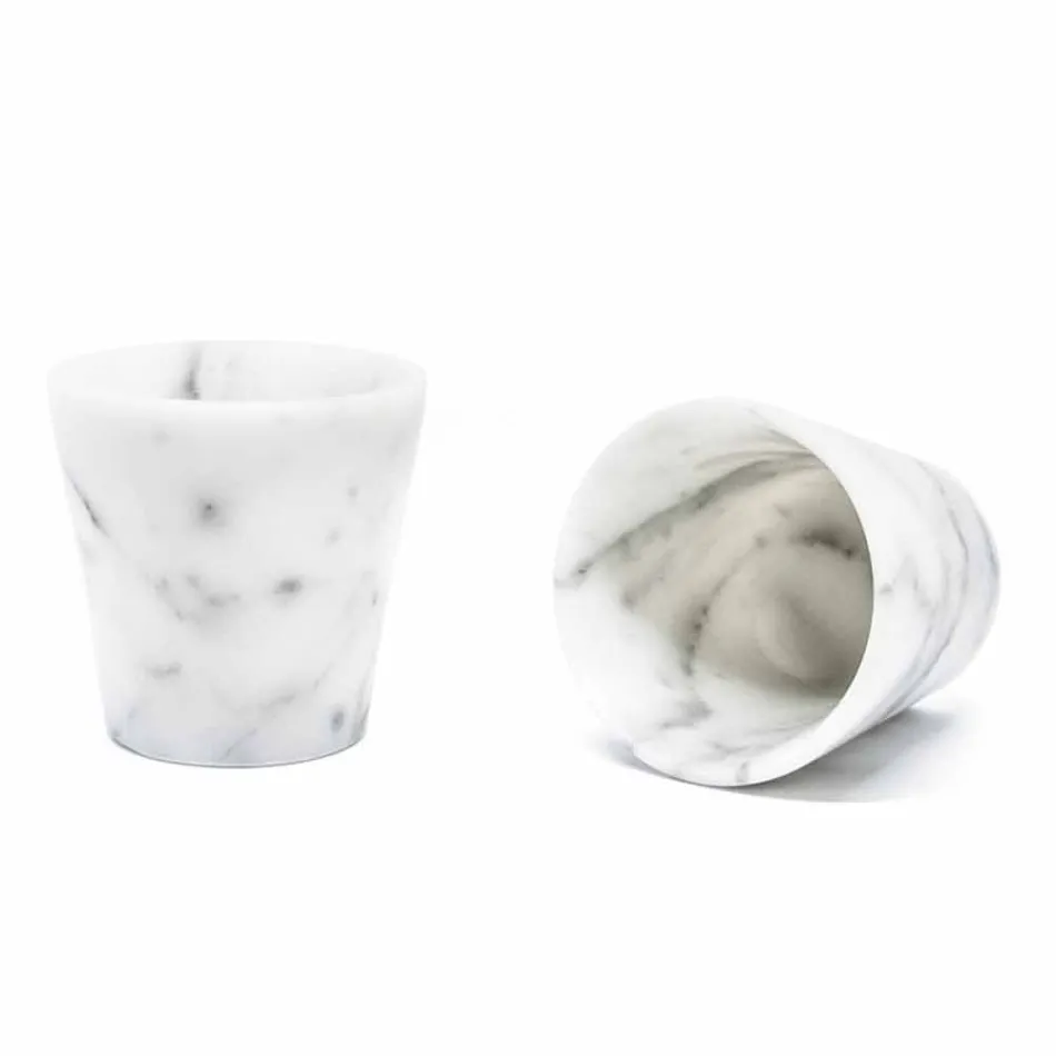 Grappa Glass in White Carrara Marble Made in Italy - Fergie Viadurini