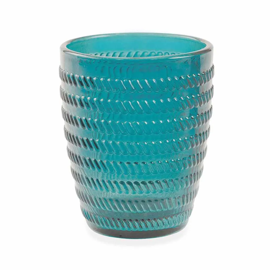 Modern Colored Glass Decorated Glasses Serving Water 6 Pieces - Mix Viadurini