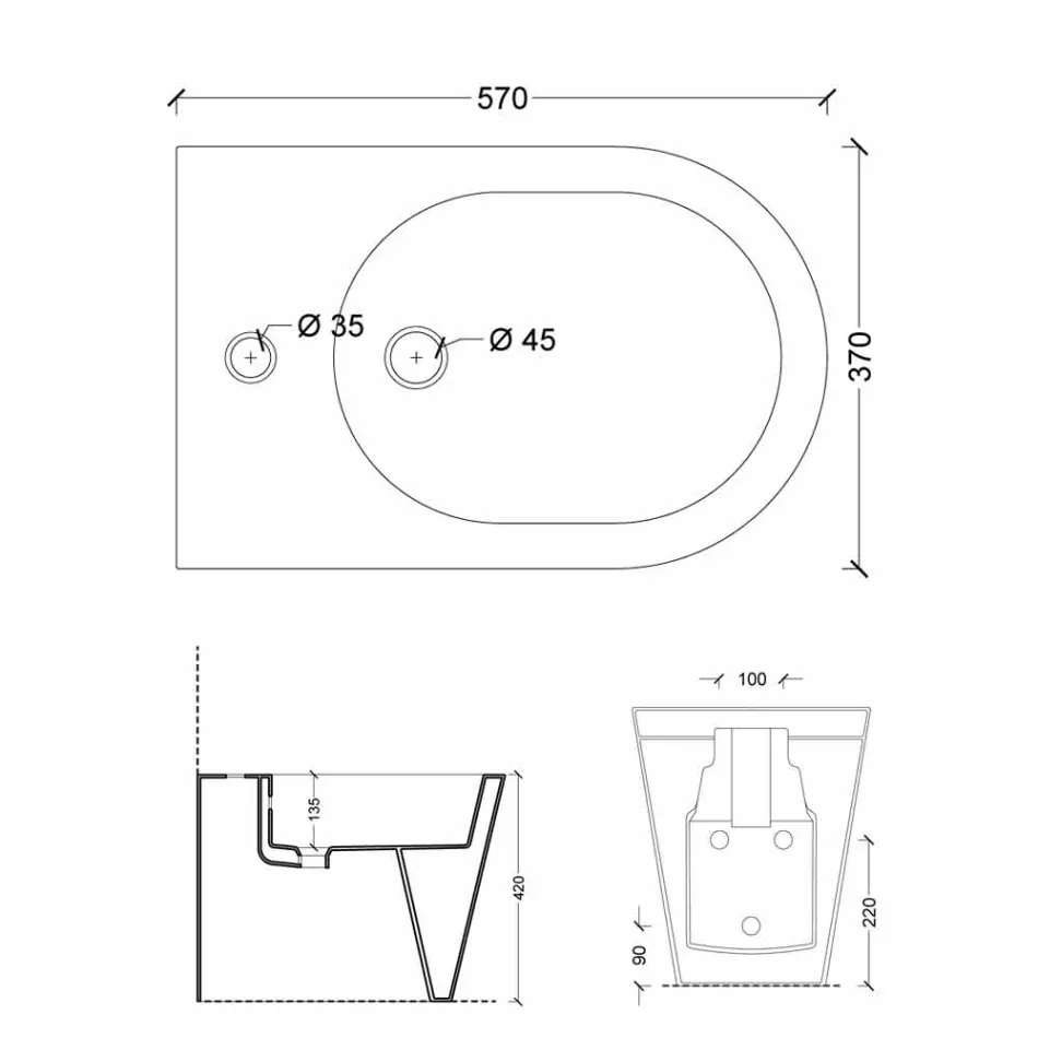 Modern design ceramic bidet 57x37cm Sun, made in Italy Viadurini