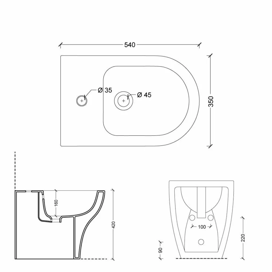 Modern design white ceramic bidet 54x35 cm, made in Italy Viadurini