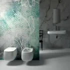 Gaiola white ceramic wall-hung design bidet, made in Italy Viadurini