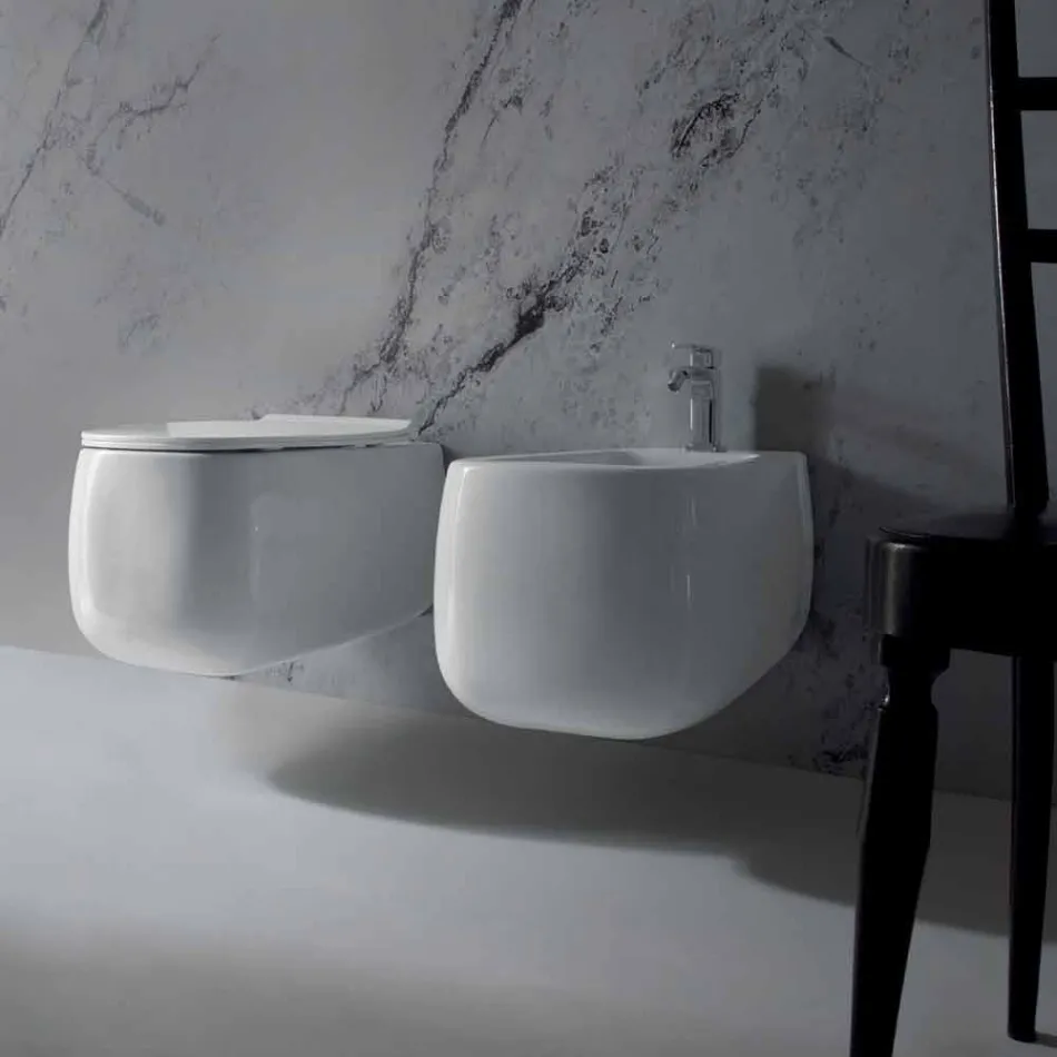 Gaiola white ceramic wall-hung design bidet, made in Italy Viadurini