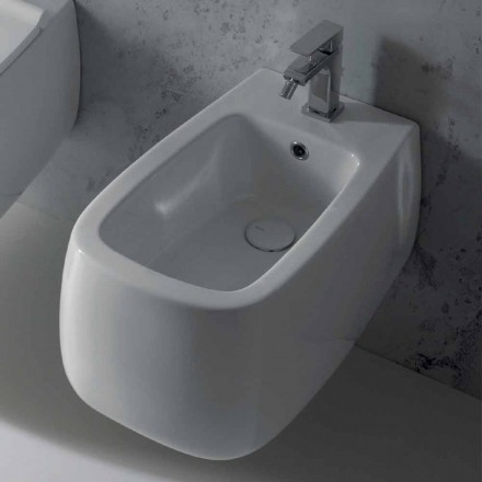 Gaiola white ceramic wall-hung design bidet, made in Italy Viadurini