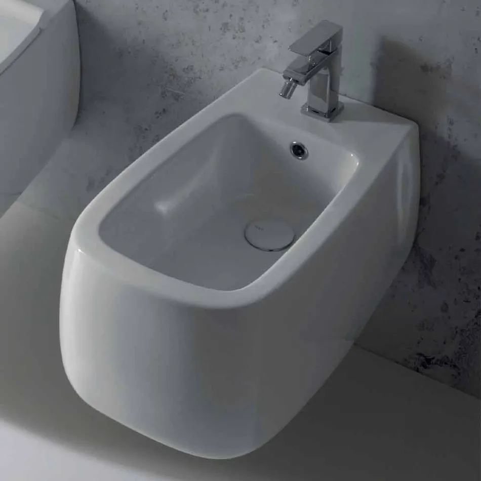 Gaiola white ceramic wall-hung design bidet, made in Italy Viadurini