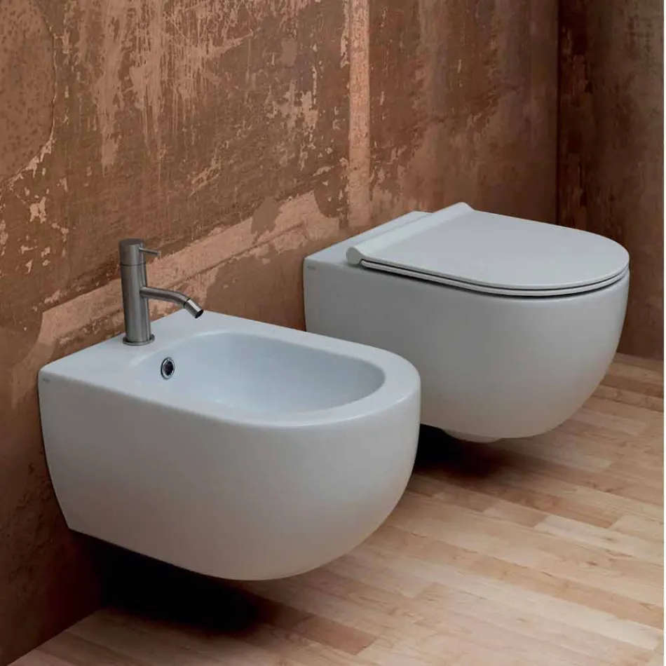 Modern design ceramic wall hung bidet Star 55x35cm made in Italy Viadurini