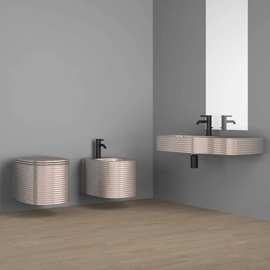 Wall-hung ceramic bidet of modern design produced in Italy, Hamlet Viadurini