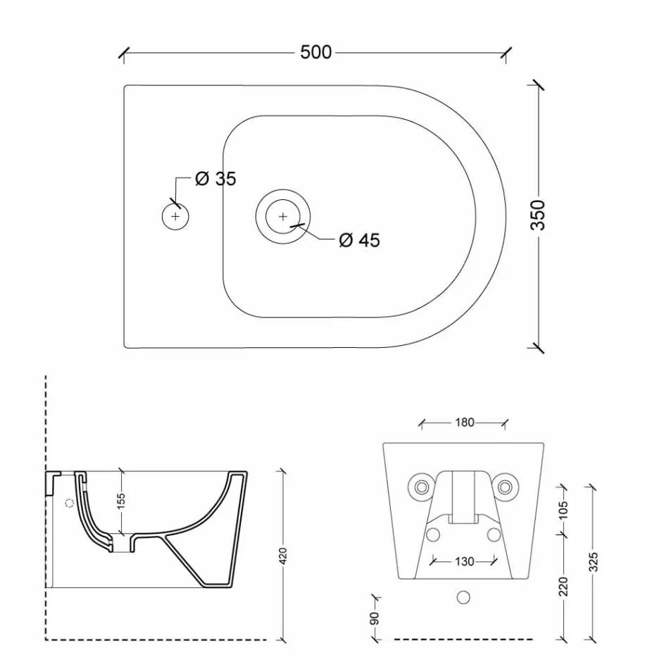 Shine Square modern ceramic wall hung bidet 50x35cm, made in Italy Viadurini