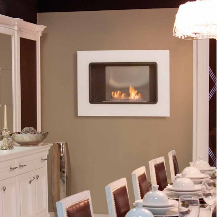 White Wall Bio Fireplace with Modern Design with Erica Glass Insert Viadurini